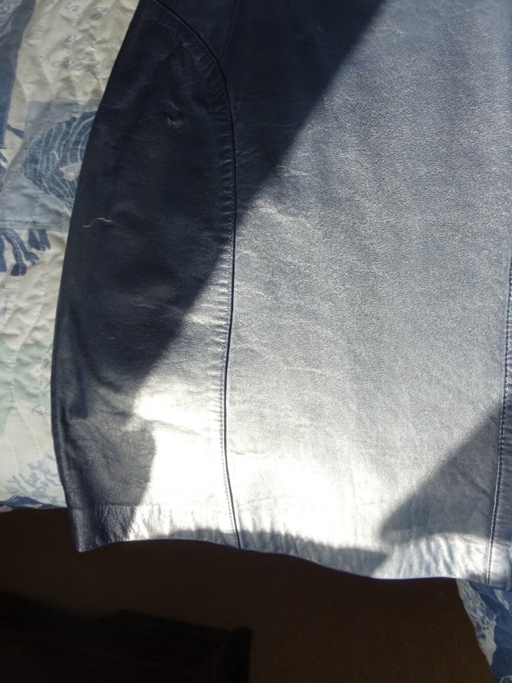 Lambskin leather skirt , smoky blue